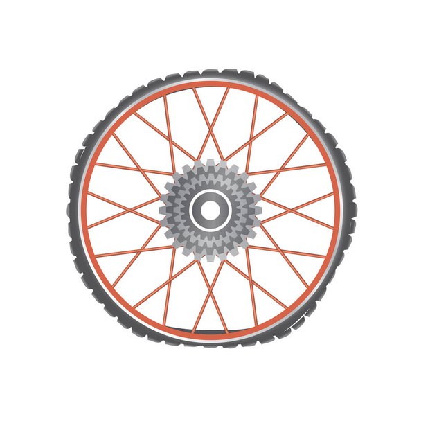 Broken metallic bicycle wheel with red spokes - Vector, Image