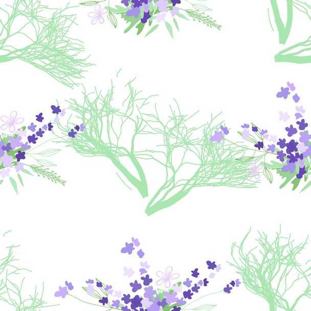 Seamless pattern with summer flowers and leaves on a white background - Vetor, Imagem