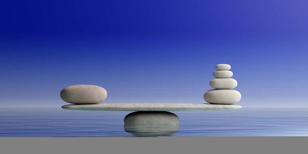 Дзен камни весы на голубом фоне. 3d иллюстрация
 - Фото, изображение