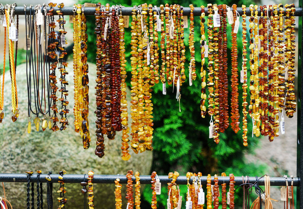 Amber beads for sale on an outdoor in Gdansk. Poland - Φωτογραφία, εικόνα