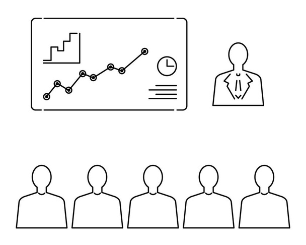 Geschäftsmarketing-Vorlage, Liniengrafik auf weißem Hintergrund, Lernteam für Wachstum - Vektor, Bild