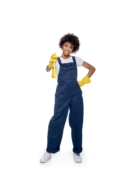 african american female cleaner with detergent - Foto, Bild