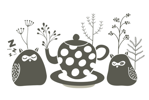Owls and the tea. - Vektor, Bild