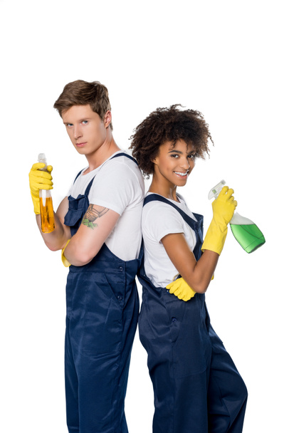 multiethnic cleaners with cleaning supplies - Photo, Image