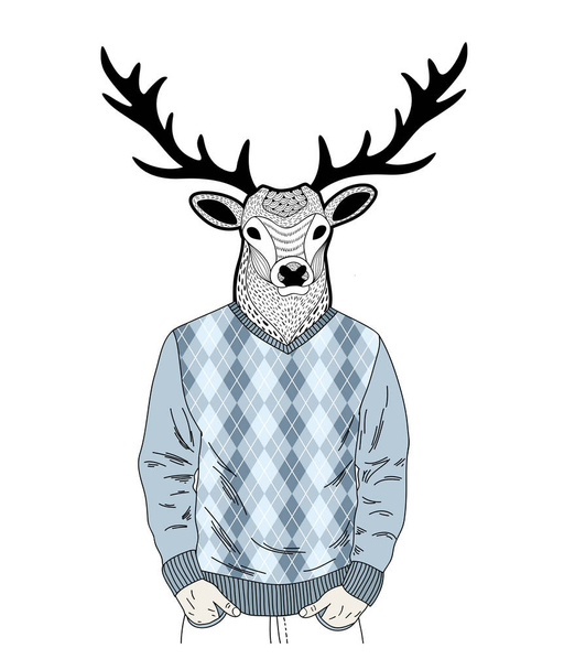 Kreatywnych portret ubrany jeleni. - Wektor, obraz