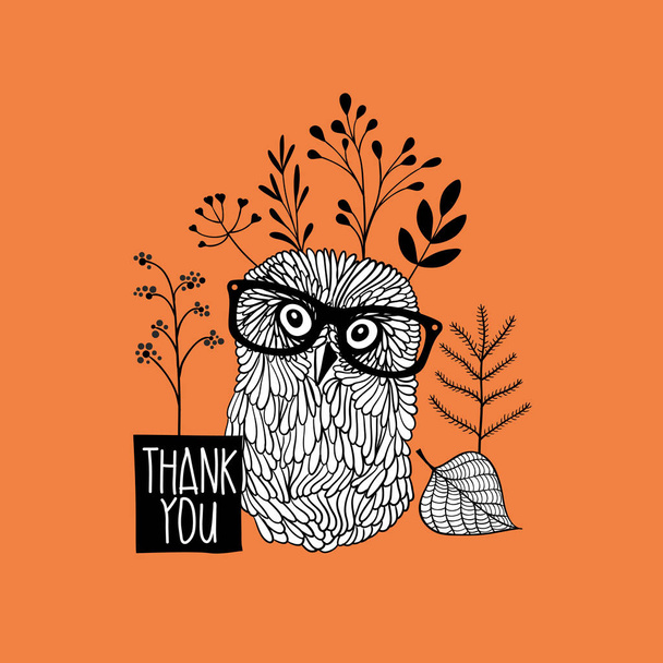 Card print with autumn owl. - Vettoriali, immagini