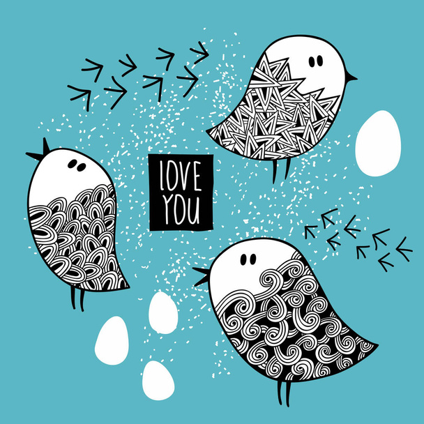 Set of cute doodle birds. - Vettoriali, immagini