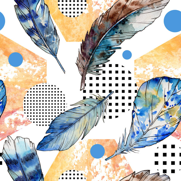 Watercolor bird feather pattern from wing. - Foto, Imagem