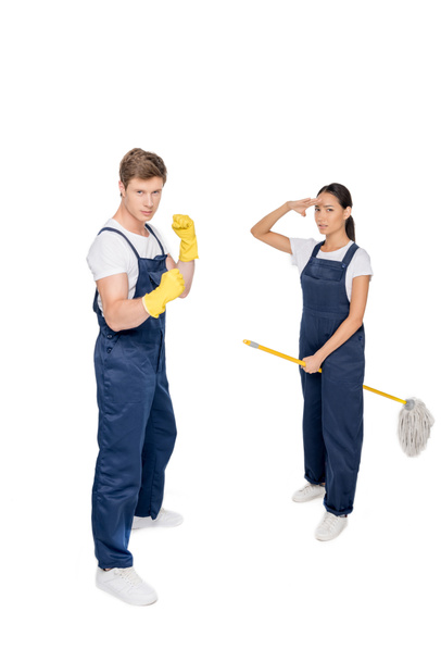 multicultural cleaners with mop - Foto, immagini