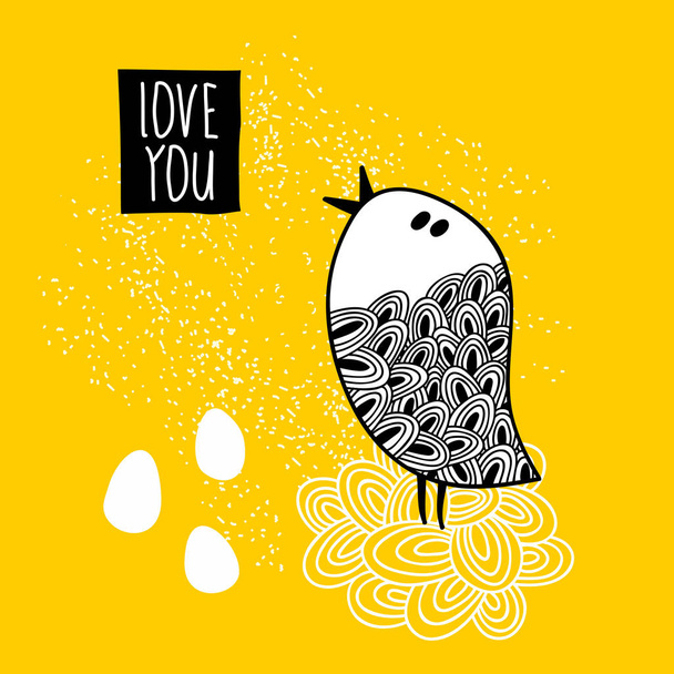 Cute doodle bird print. - Vektör, Görsel