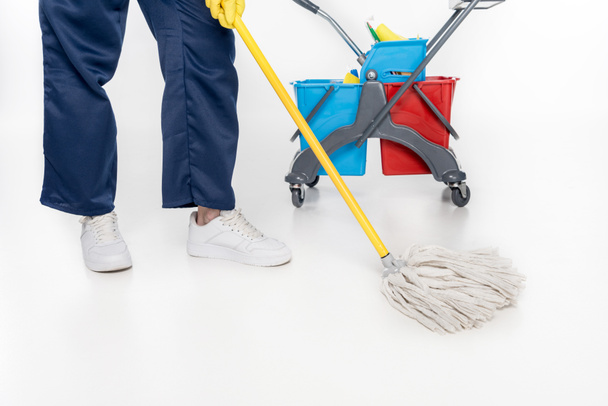 cleaner mopping floor - 写真・画像