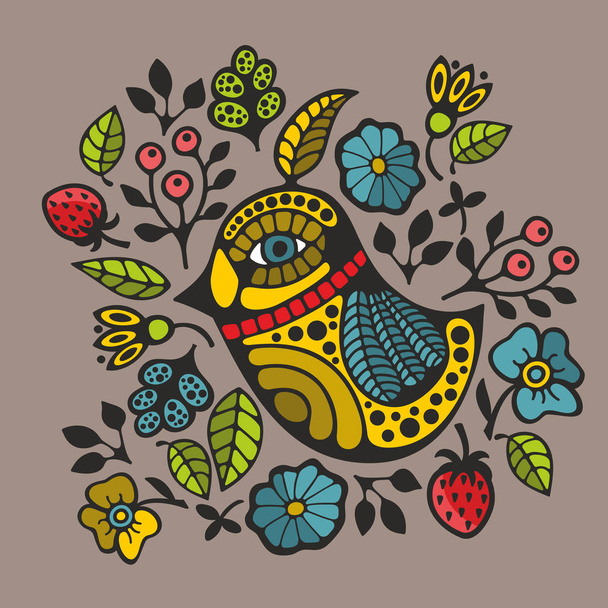 decorative bird and flowers. - Vector, Imagen