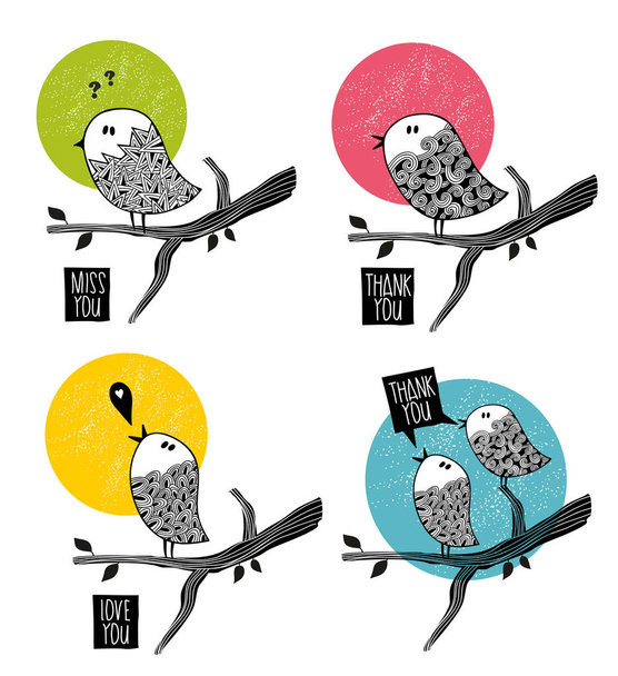 Set of doodle birds - Vektori, kuva