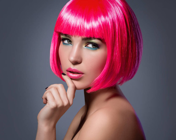 young woman with pink hair - Photo, Image