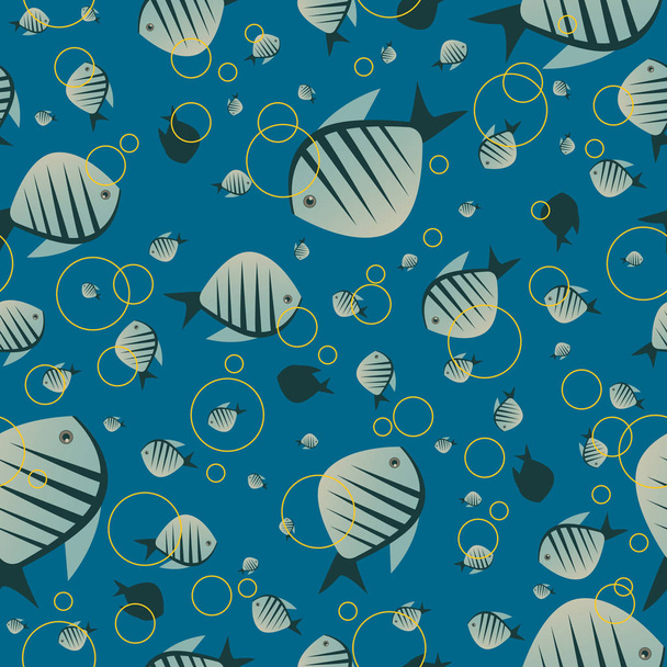 Pattern with cute fish in blue color - Vector, imagen