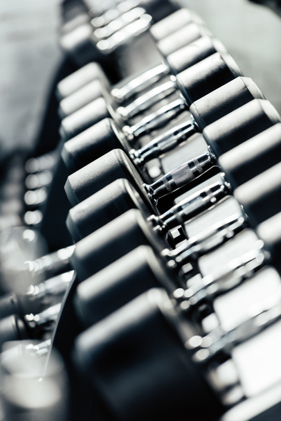 row of dumbbells in gym    - Photo, Image