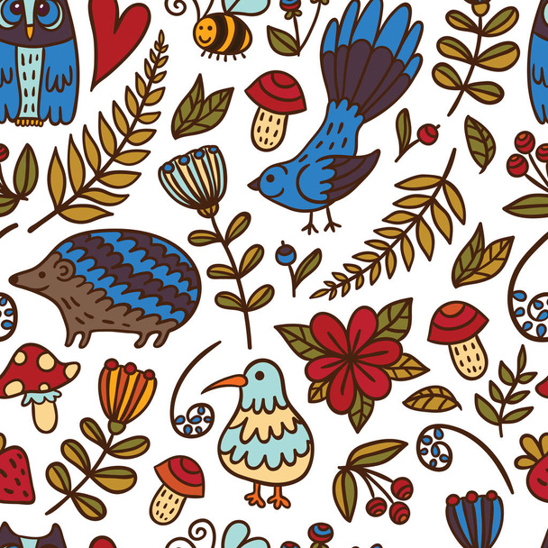 Forest Doodle Seamless Pattern - Vector, afbeelding