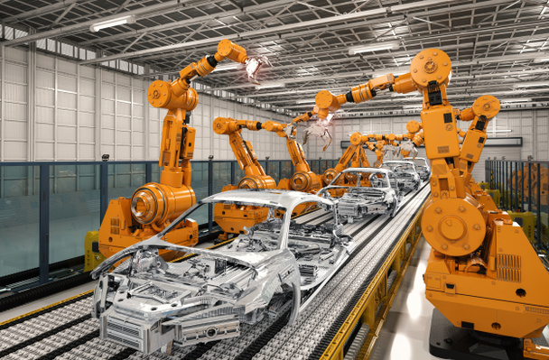 linea di assemblaggio robot in fabbrica di auto
 - Foto, immagini