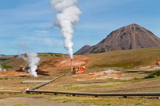 Jeotermal elektrik santrali. Myvatn jeotermal alanı, Kuzey İzlanda - Fotoğraf, Görsel