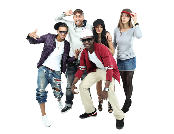 Grupo de cinco jóvenes diferentes - Aislados sobre respaldo blanco
 - Foto, Imagen