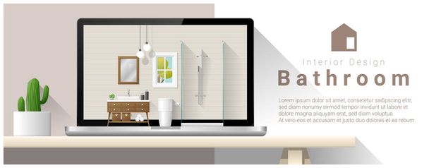 モダンなバスルームのインテリア デザインの背景, ベクトル, イラスト - ベクター画像