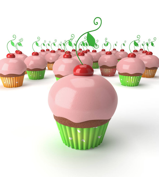 many cupcake with cherry - Photo, Image