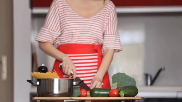 Mujer joven cocinando en cámara
 - Metraje, vídeo