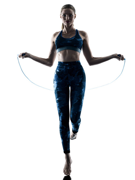 woman fitness Jumping Rope excercises silhouette - Фото, изображение