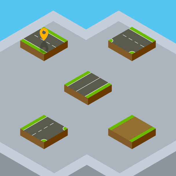 Isometric Way Set Of Footpath, Plane, Navigation And Other Vector Objects. Also Includes Road, Navigation, Downward Elements. - Vector, afbeelding
