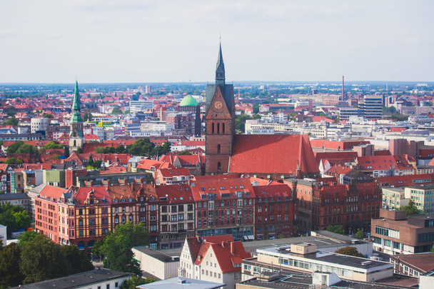 Beautiful super wide-angle summer aerial view of Hannover, Germany, Lower Saxony, seen from observation deck of New Town Hall, Hanover - Photo, Image