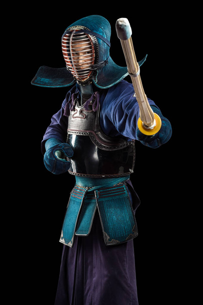 male in tradition kendo armor with shinai (bamboo sword). - Photo, Image