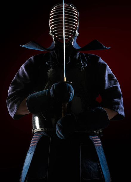 male in tradition kendo armor with sword. - Valokuva, kuva