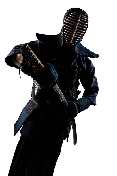 male in tradition kendo armor with sword. - Photo, Image