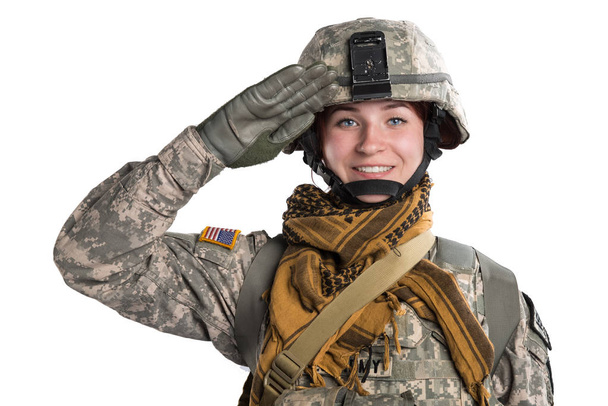 Female US Army soldier with rifle. - Photo, Image
