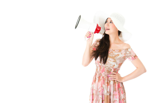 attractive elegant dress woman holding loudspeaker - Photo, Image