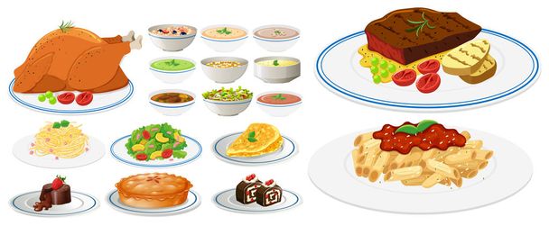 Διαφορετικοί τύποι των τροφίμων στα πιάτα - Διάνυσμα, εικόνα