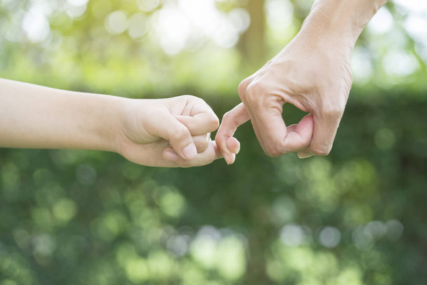 Μια μητέρα και το παιδί συνδέοντας τα δάχτυλά τους για να κάνει μια υπόσχεση - Φωτογραφία, εικόνα