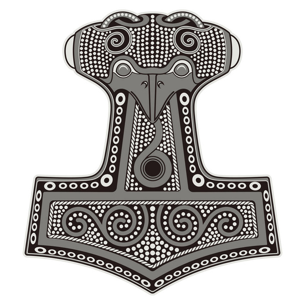 Thor's hammer - Mjollnir and the Scandinavian ornament - Vector, Image