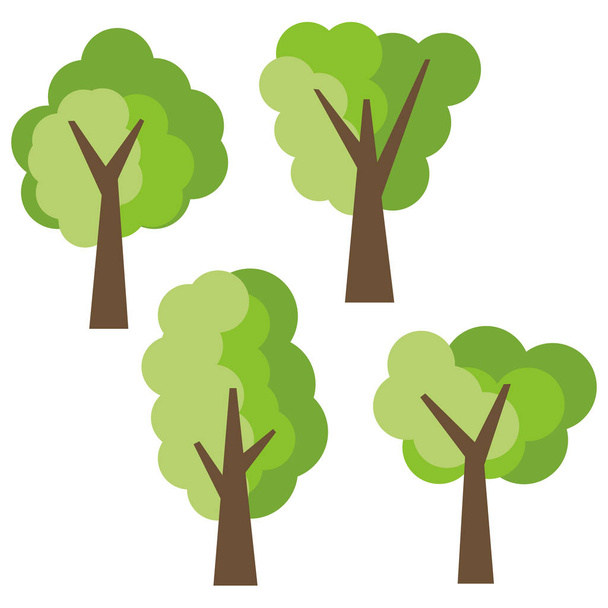 Set van vier verschillende cartoon groene bomen geïsoleerd op witte achtergrond - Vector, afbeelding