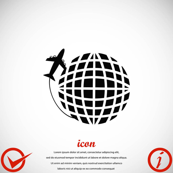 Globe and plane travel vector icon - Vector, Image