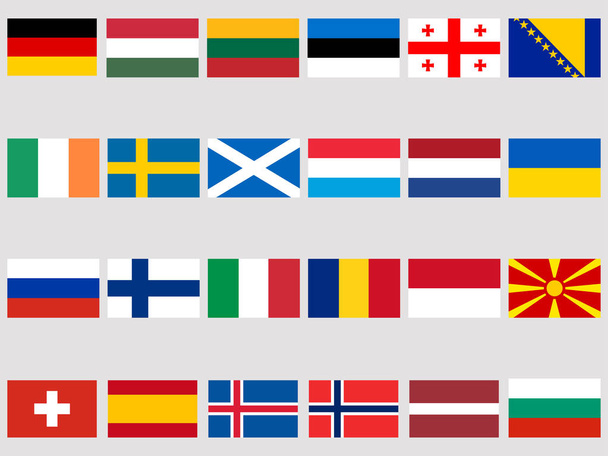 Collection of flags of European countries on a white background. Flag icon set. Vector illustration - Vektör, Görsel