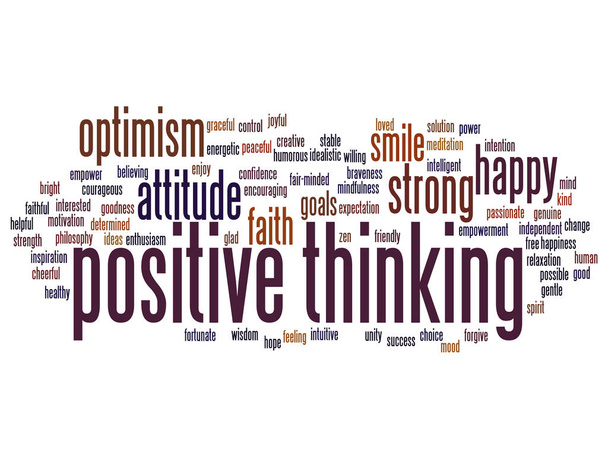 Θετική σκέψη, ευτυχισμένος ισχυρή στάση αφηρημένη λέξη σύννεφο - Διάνυσμα, εικόνα