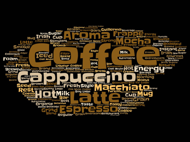 Warme koffie espresso abstract woord wolk geïsoleerd - Vector, afbeelding