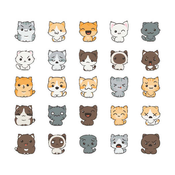 niedliche Cartoon-Katzen und Hunde mit unterschiedlichen Emotionen.  - Vektor, Bild