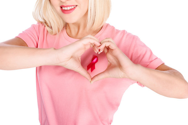 woman with ribbon and hand heart - Photo, Image