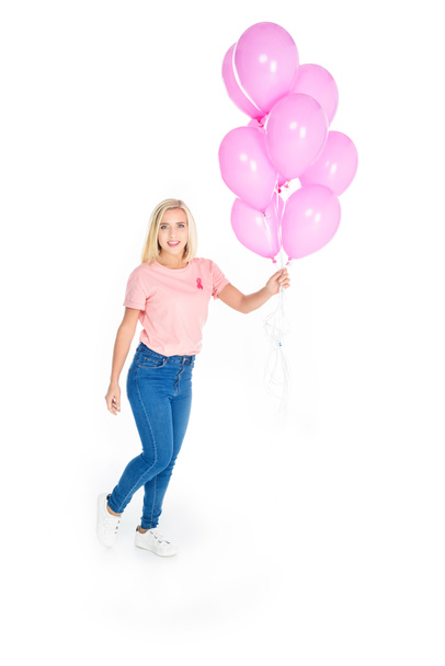 young woman with pink balloons   - Valokuva, kuva