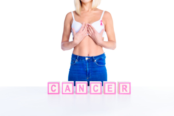 woman in bra and cancer inscription  - Photo, Image