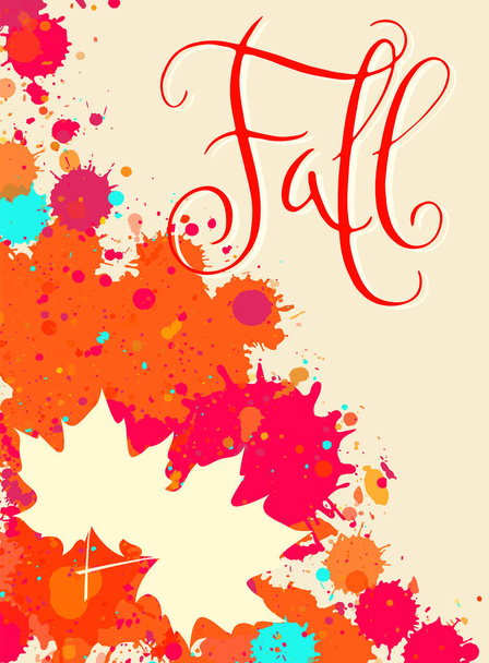 Fall word and watercolor autumn frame - Vektör, Görsel