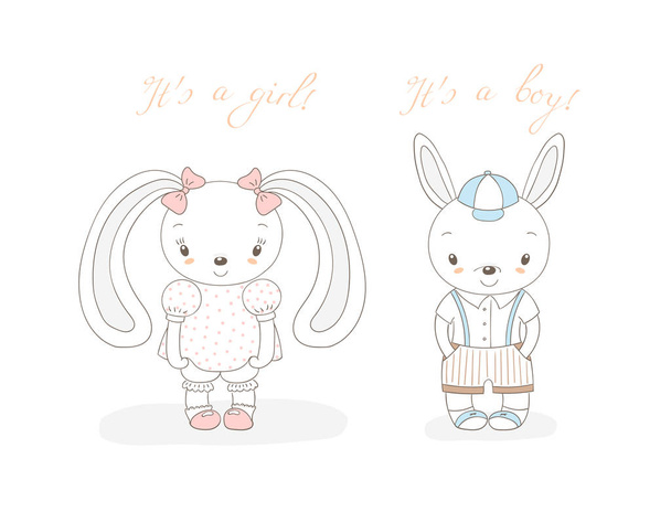 Baby bunnies boy and girl - Vector, Image