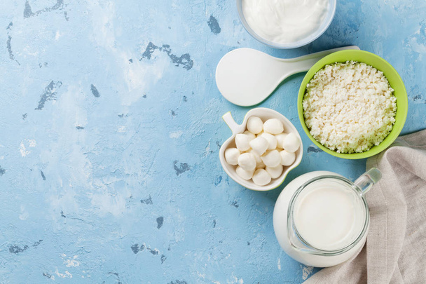 Sour cream, milk, yogurt and curd - Photo, Image
